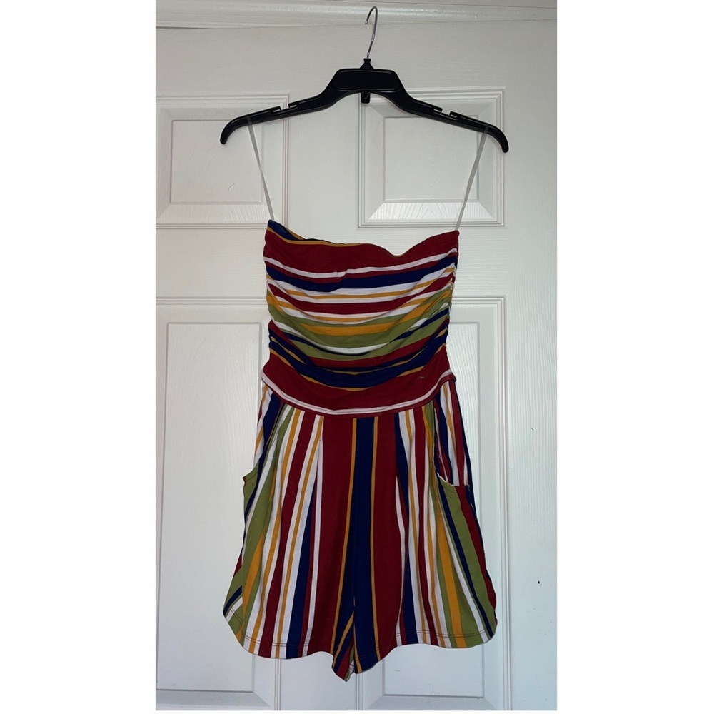 NWT Red tube top romper with colors white, green, yellow, blue